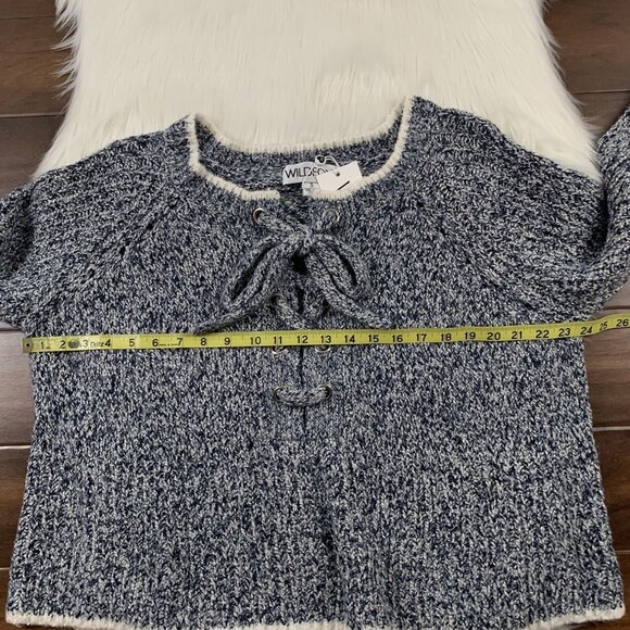 Wildfox Women's Size Small Blue White Lace Up Queen Oxford Oversized Sweater Top - Picture 6 of 10